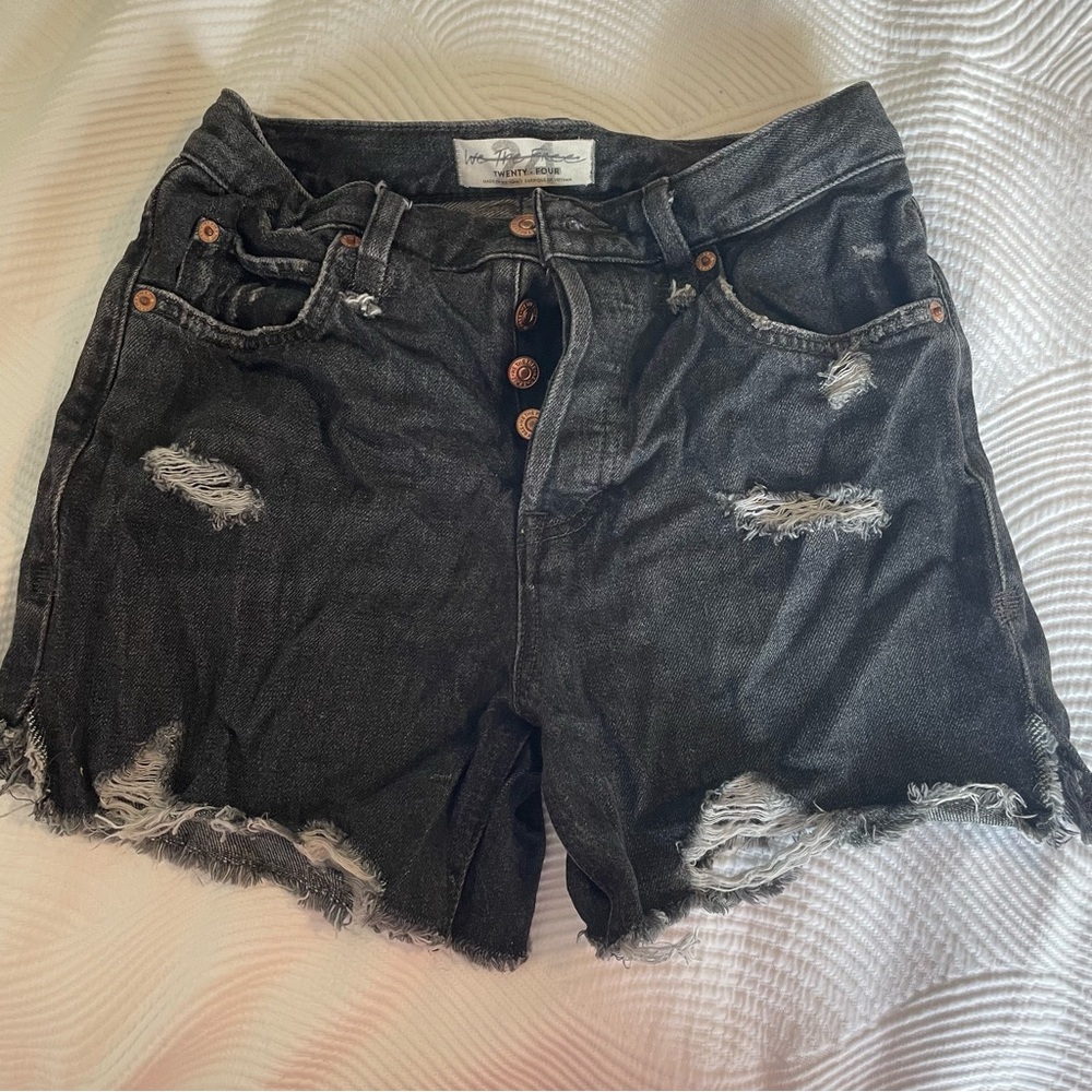We The Free/Free People Distressed Black Denim Shorts Size 24